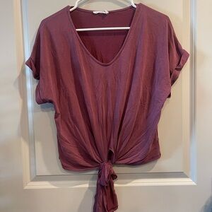 Dusty Rose Tie-Front Tee